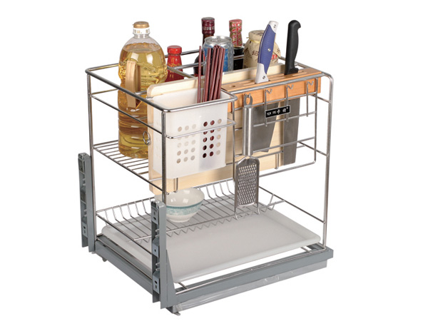 Multi-purpose Pullout Storage With Wooden Knife Holder